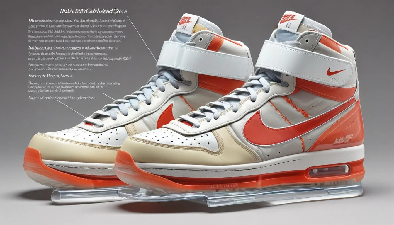 Technical diagram of a 1970s Nike Air shoe, showing the internal air cushioning unit for enhanced performance.
