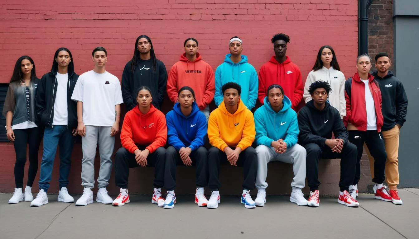 Diverse group showcasing Nike collaboration sneakers urban setting
