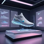 Futuristic Nike by You studio with holographic design interface