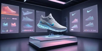 Futuristic Nike by You studio with holographic design interface