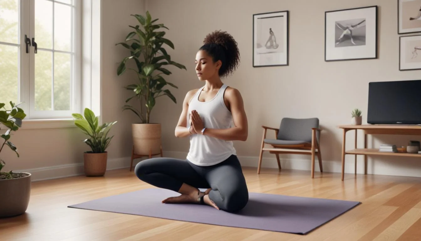 Nike employee in virtual yoga class, showcasing work-life integration at home
