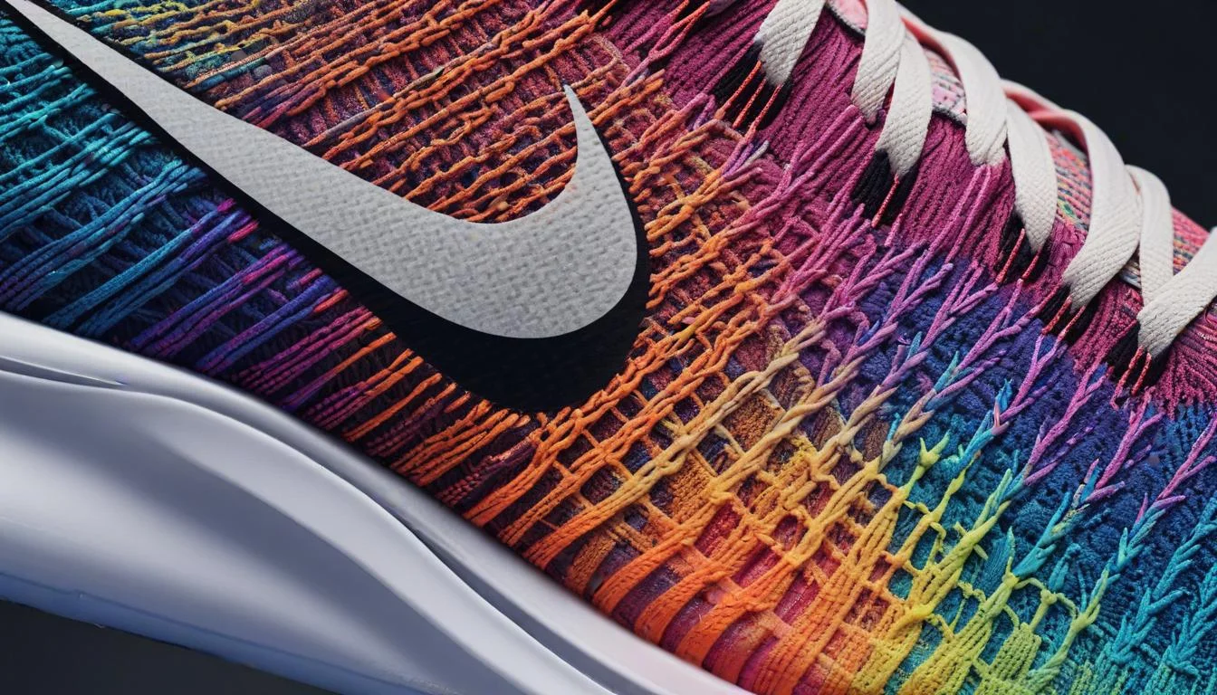 Detailed Nike Flyknit upper with reflective threads and gradient colors