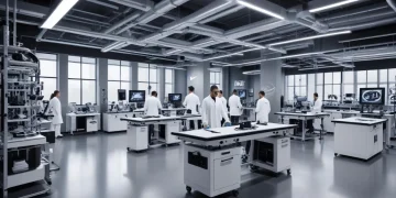 Modern Nike innovation lab with advanced technology and researchers