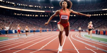 Nike sponsored athlete running on an Olympic track
