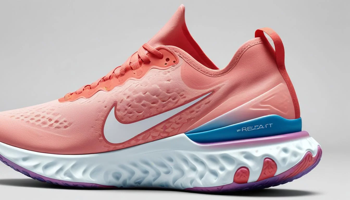 Nike running shoe with React foam midsole, showcasing its unique texture and soft, energetic cushioning.