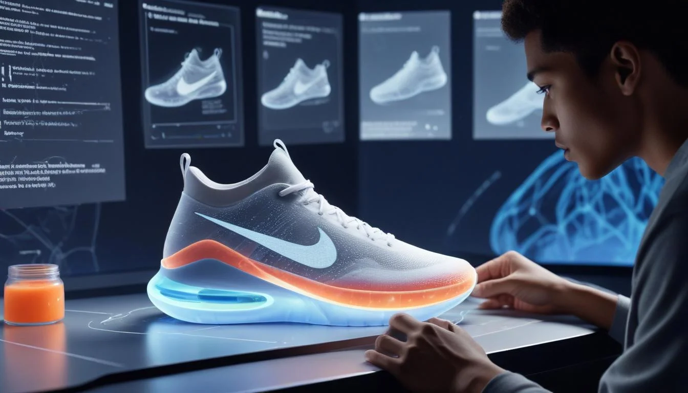 Nike designer using 3D software for futuristic sneaker with data