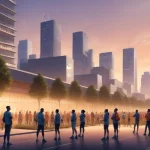 Nike's commitment to social issues in 2025, showing diverse employees, sustainable design, and community impact.