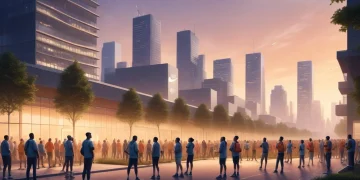 Nike's commitment to social issues in 2025, showing diverse employees, sustainable design, and community impact.
