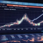 Nike Swoosh logo on stock market board with upward trends, symbolizing financial growth and analysis.