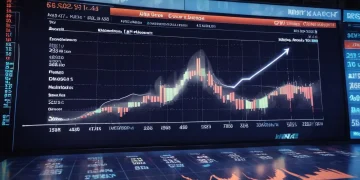 Nike Swoosh logo on stock market board with upward trends, symbolizing financial growth and analysis.