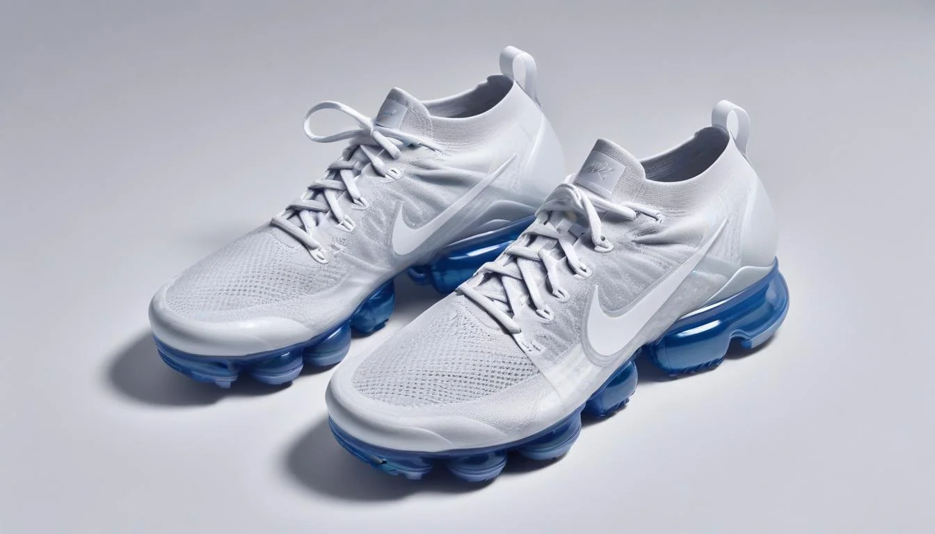 Modern Nike VaporMax shoe with fully exposed translucent air pods, highlighting innovative sole design and advanced cushioning technology.