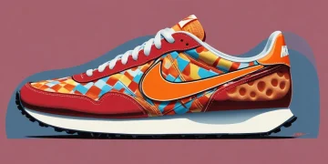 Detailed illustration of a vintage Nike Waffle Trainer shoe, showcasing its revolutionary Waffle sole design from the 1970s.