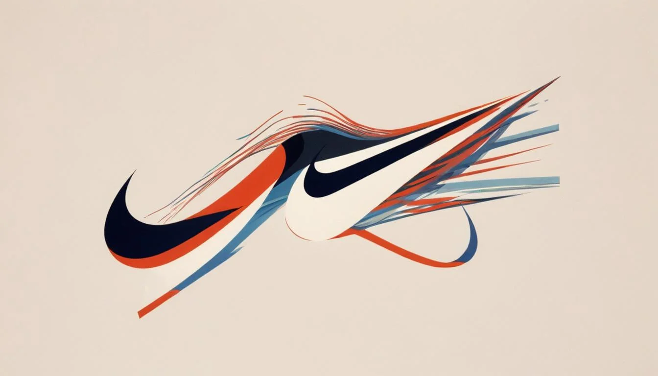Vintage 1970s Nike advertisement with abstract lines and Swoosh logo