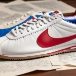Vintage Nike Cortez shoe on track, representing its historical origin.