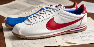Vintage Nike Cortez shoe on track, representing its historical origin.