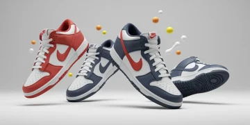 Futuristic illustration of four distinct Nike Dunk sneakers in vibrant, unique colorways, representing the 2026 lineup.