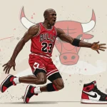 Michael Jordan wearing Air Jordan 1 sneakers, symbolizing the 1985 launch and its cultural impact.