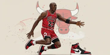 Michael Jordan wearing Air Jordan 1 sneakers, symbolizing the 1985 launch and its cultural impact.
