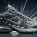 Future of Footwear: Nike's Q4 2025 Tech Innovations Unveiled Futuristic Nike sneaker with glowing tech elements and advanced material textures, symbolizing innovation.