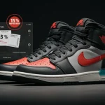 Futuristic NIKE sneakers with digital raffle overlay, symbolizing improved odds in 2026 online drops.