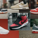 Dynamic collage of NIKE 2026 sneaker releases with alternative retailer logos