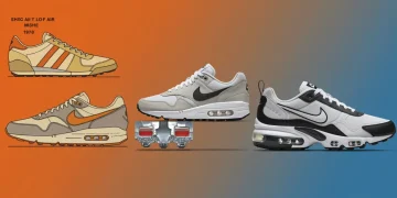 Evolution of Nike Air technology from 1978 to 2026, showcasing conceptual designs and visible air units