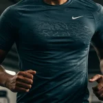 Athlete in Nike Dri-FIT shirt showcasing advanced moisture-wicking technology during a dynamic workout.