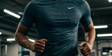Athlete in Nike Dri-FIT shirt showcasing advanced moisture-wicking technology during a dynamic workout.