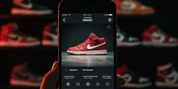 Nike SNKRS App on smartphone showing a highly anticipated sneaker release, surrounded by other popular Nike sneakers.