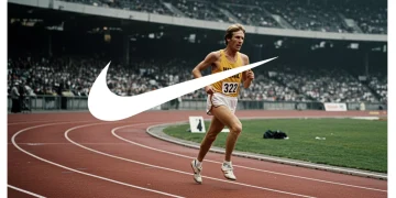 Steve Prefontaine running on track, symbolizing Nike's early athlete endorsements.